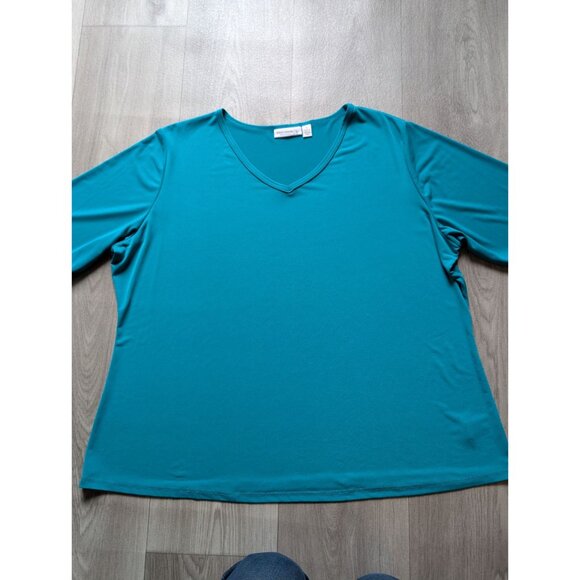 Susan Graver Essentials Teal V-Neck Long Sleeve Top 1X Womens Polyester Blend - Picture 2 of 5